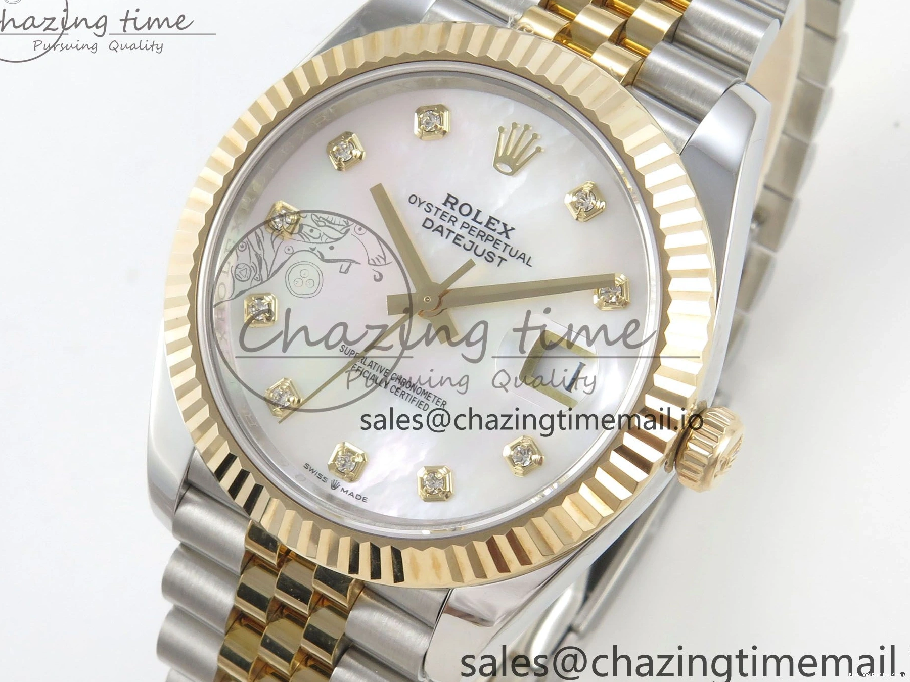 AAA Replica Watches on SS YG Dial DateJust SA Bracelet MOP 1:1 Jubilee Best White Diamond YG 299 Edition 3EF 41mm Chic SS 126333 0106